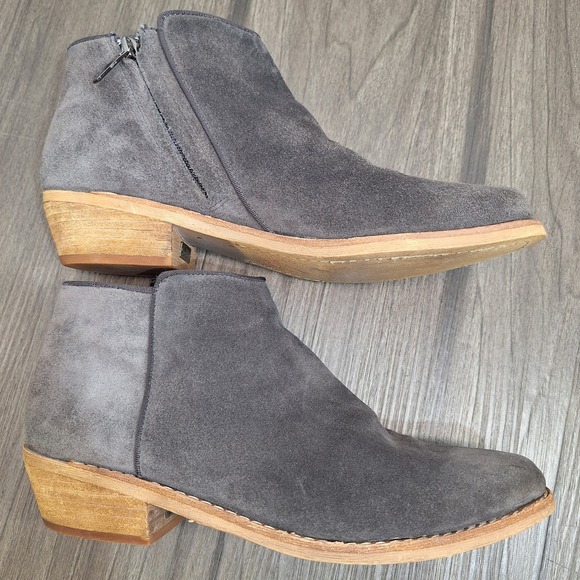 Sam Edelman Western Mercer Grey Suede Boots Side Zip Stacked Heel Women's 9.5M - Picture 2 of 10